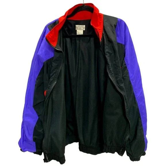 Vintage Gary Mandel Windbreaker Retro Jacket XL Black Red Purple 80s 90s Y2K - Picture 5 of 7